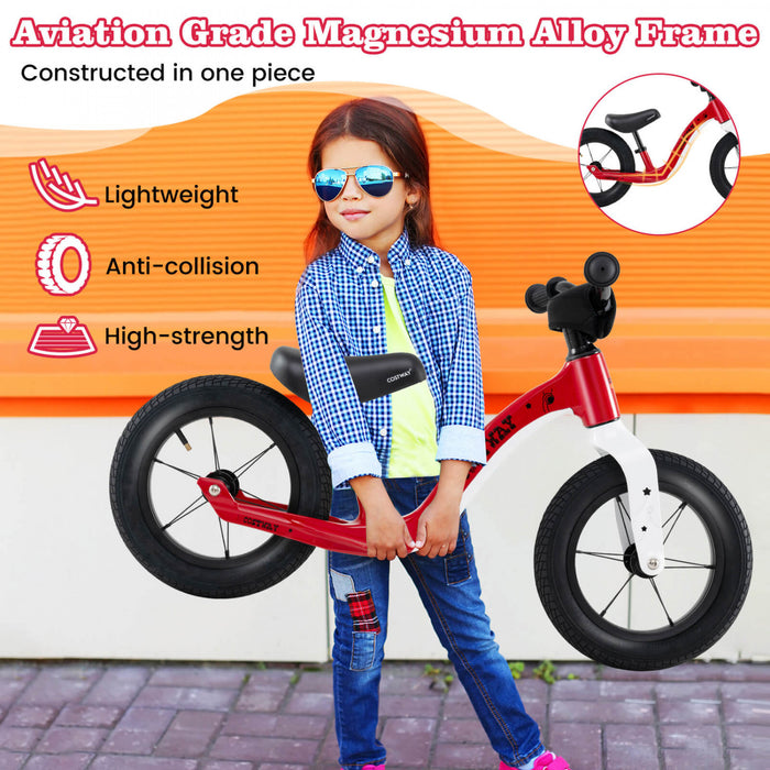 Costway 12 Inch Magnesium Toddler Balance Bike No Pedal Training Toddler Balance Bike Red