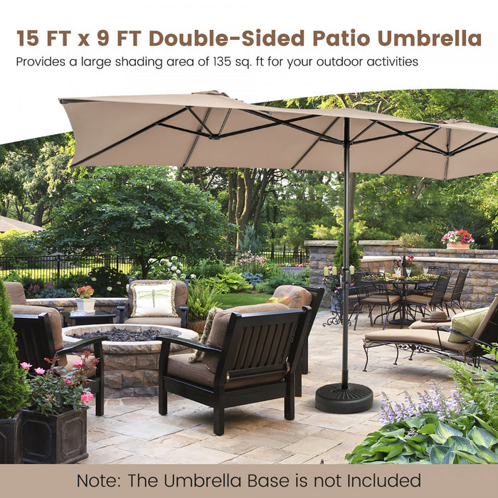 Costway 15FT Double-Sided Patio Market Umbrella Large Crank Handle Vented Outdoor Twin