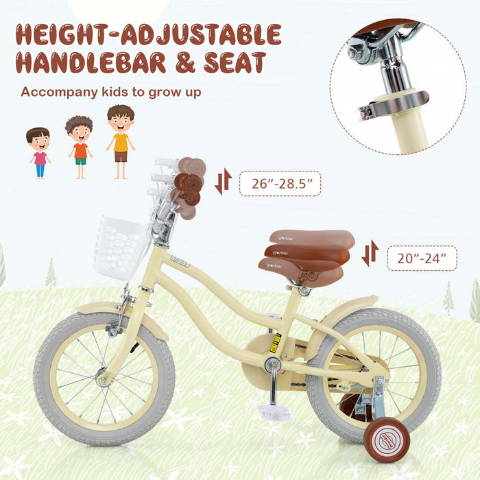 Prorider 14\" Kid's Bike With Removable Training Wheels & Basket For 3-5 Years Old Beige