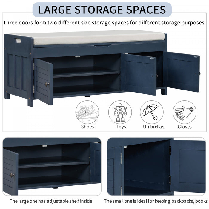 Olivia Pine Wood Storage Bench With 3-door Shoe Cabinet With Hidden Compartment - Antique Navy