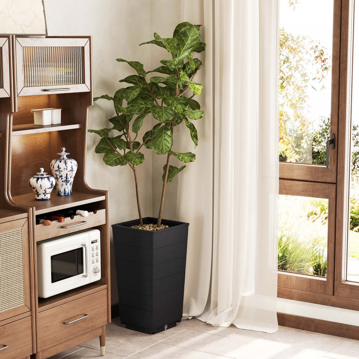 Costway 23\" Tall Planter Set Of 2 For Indoor/ Outdoor Use Large Self-watering Plant Pot Black