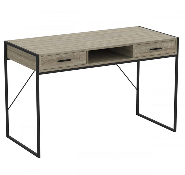 48” Computer Desk With 2 Drawers and 1 Shelf - Dark Taupe With Black Metal Base