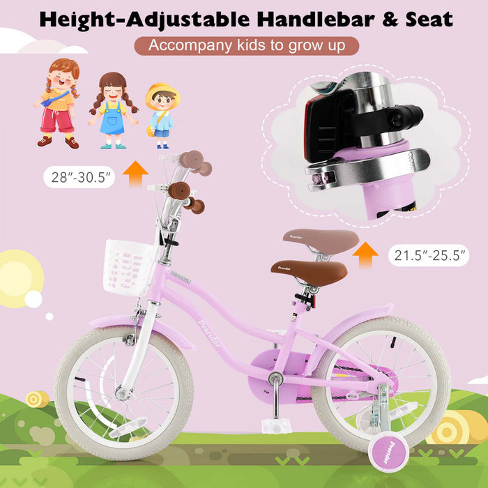 Costway 16\" Kids Bike Toddler Adjustable Bicycle With Training Wheel For 4-7 Years Old Girl