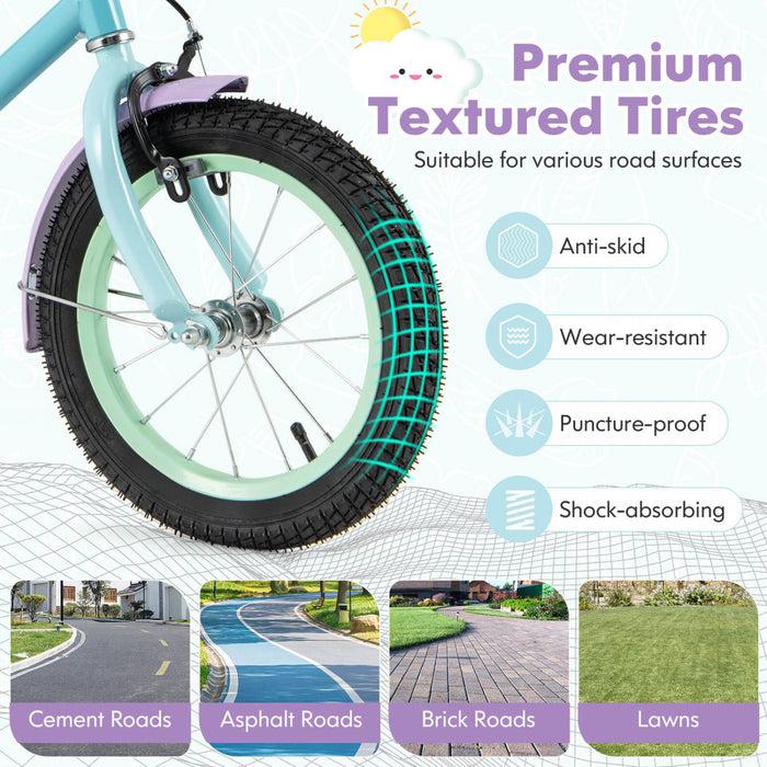 Costway 14\" Kids Bike With Adjustable Saddle Handlebar Removable Training Wheels Handbrake Blue