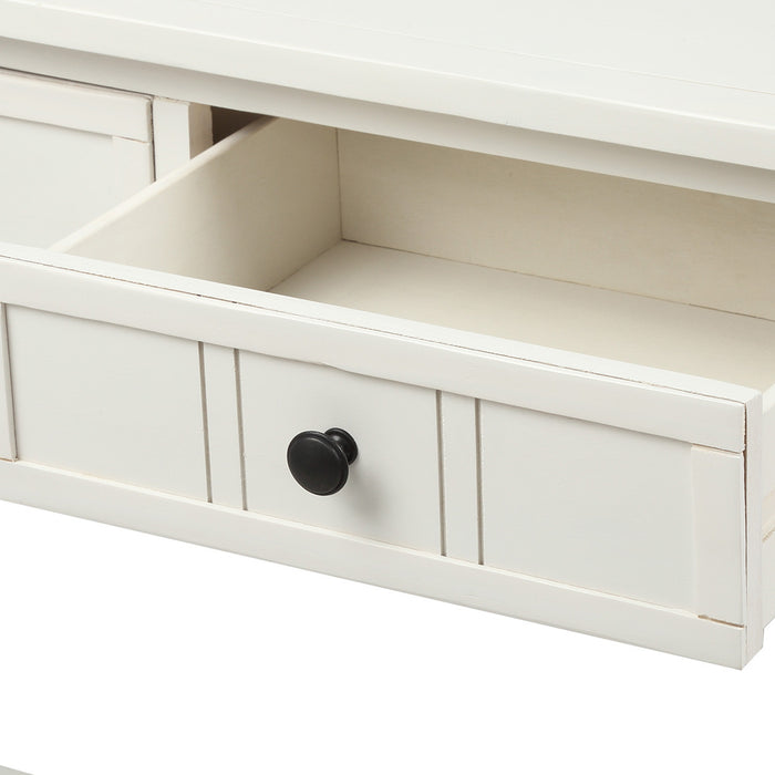 Jeremy Solid Wood Traditional Console Table With Drawers And Shelf - Ivory White