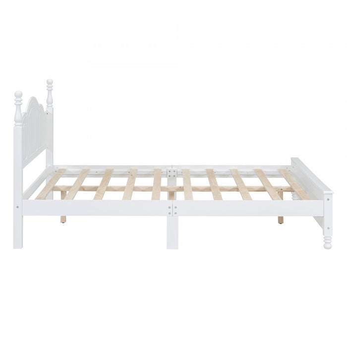 Jessie Retro Style Platform Bed with Wooden Slat Support,Queen Size, White Queen Bed