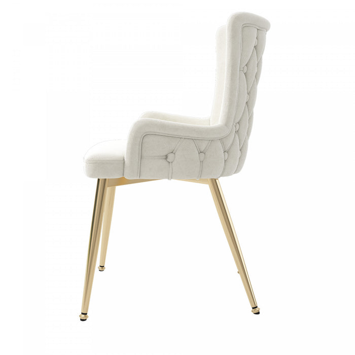 Luna Velvet Dining Chairs with Tufted Upholstered and Gold Metal Legs Set of 4, Beige