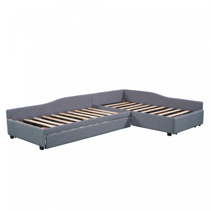 Tyler Linen-look Fabric Upholstered Daybed With Trundle And Storage, Twin Size, Grey