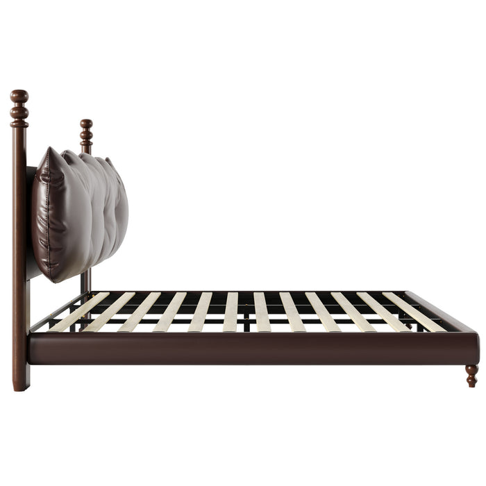Emma Faux Leather Platform Bed Frame with Headboard,King Size,Dark Brown King Bed