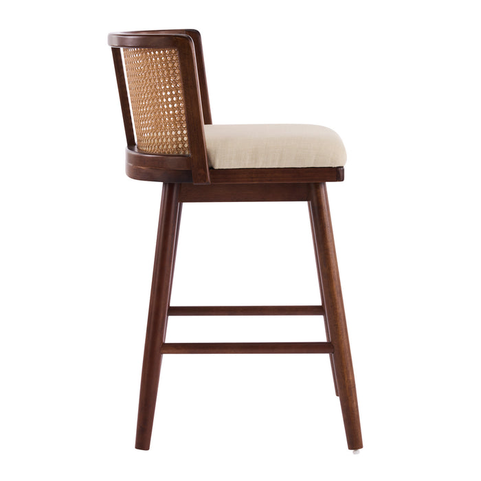 Talia Wooden Counter Height Bar Stool Set of 2 with Rattan Backrest,Walnut