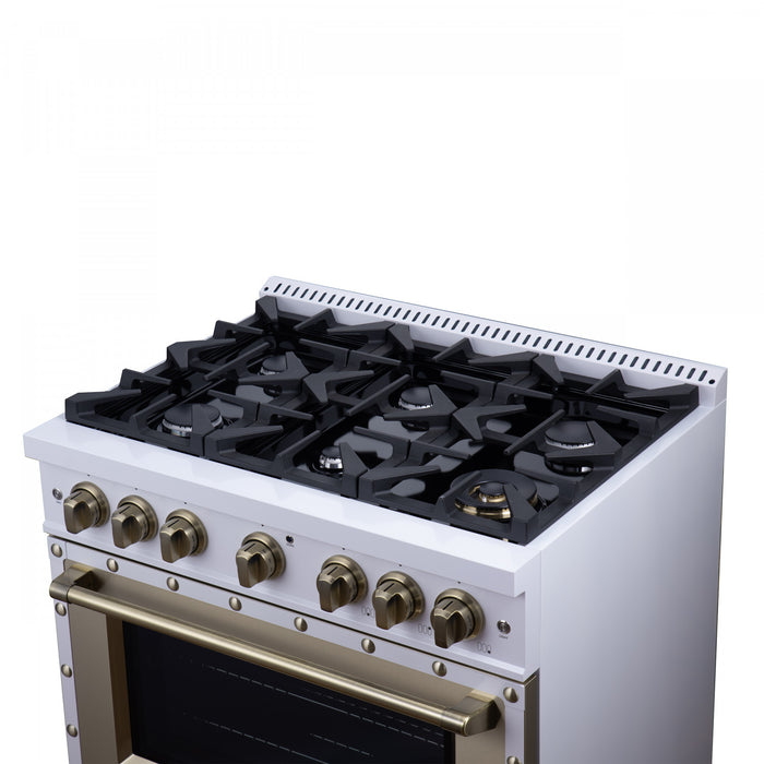 Forno Ambassador 36\" Dual Fuel Range in White, 6 Sealed Burners, 5.2 cu.ft. Oven - FFSGS6199-36CPWHT