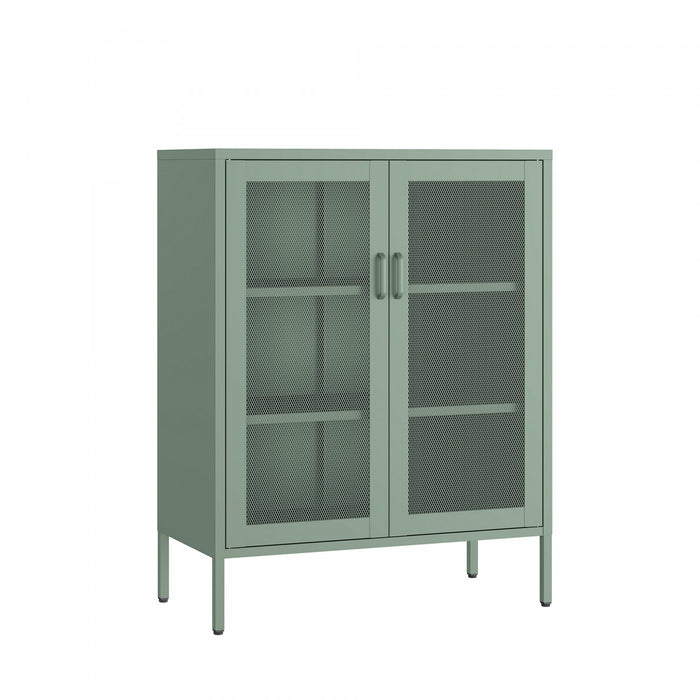 Amelia Modern 32\" Metal Accent Cabinet in Sage Green