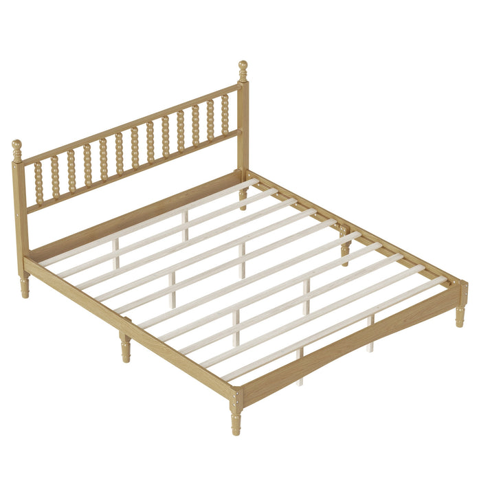Oliver Retro Wood Platform Bed with Gourd Shaped Headboard and Sturdy Wooden Slat Support,King Size,Natural King Bed