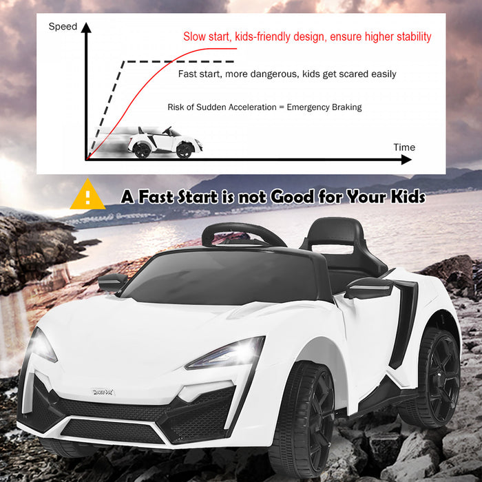 Costway 12v Kids Ride On Car 2.4g Rc Electric Vehicle W/ Lights Mp3 Openable Doors White
