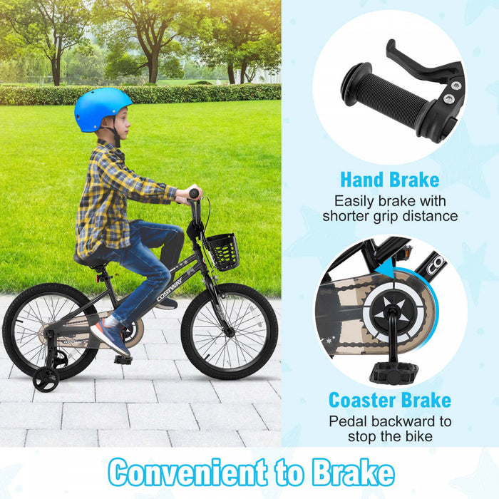 Costway 16\" Kid's Bike With Training Wheels Adjustable Handlebar & Seat Handbrake Black