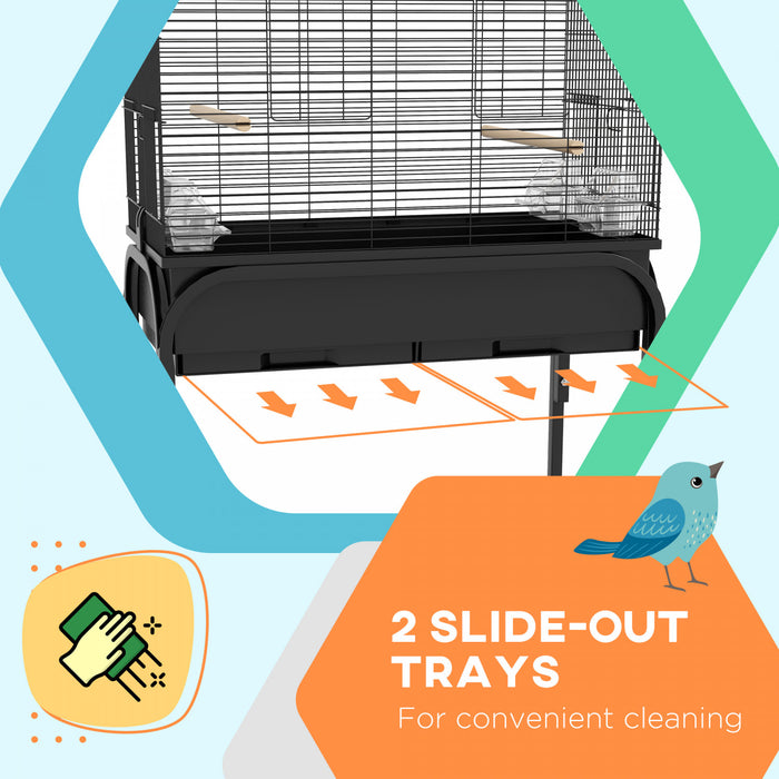 Pawhut 51\" Bird Cage For Budgies Canaries Finches Lovebirds Parakeets With Rolling Stand, Toys, Black