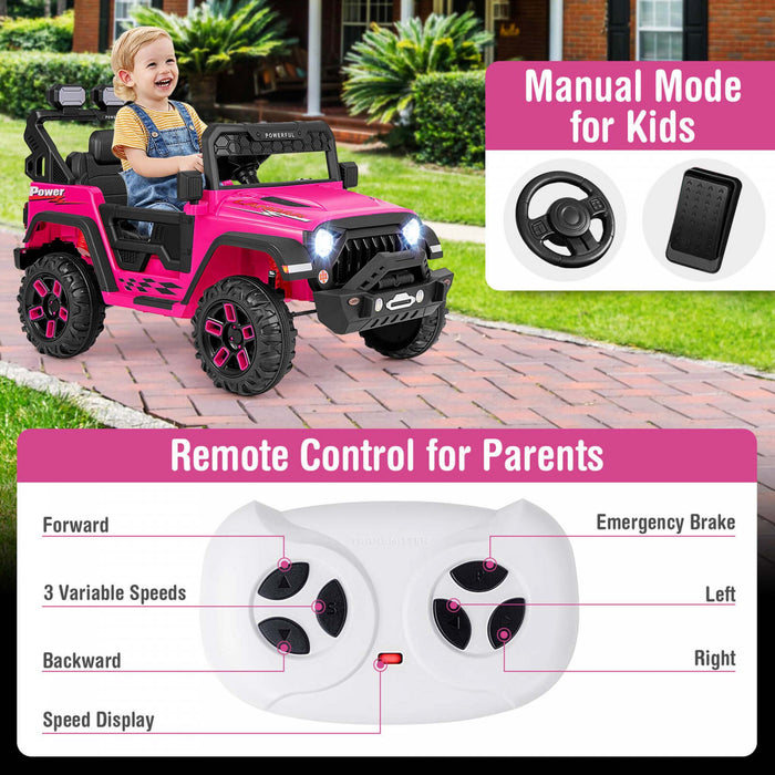 Costway 12v Kids Ride On Truck With 2*12v Motors Spring Suspension & Remote Control Pink
