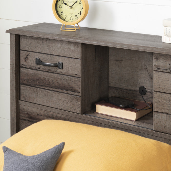 Ulysses Bookcase Headboard with Storage and Sliding Doors Fall Oak - South Shore