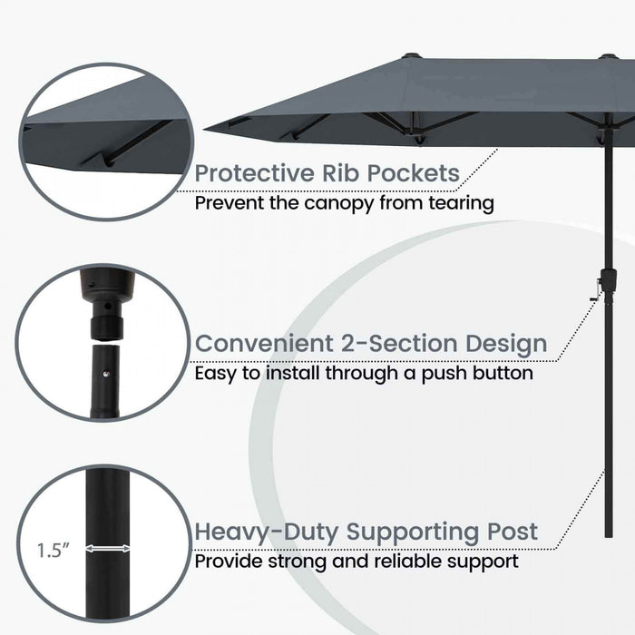 Costway 13 FT Large Patio Umbrella Outdoor Double-Sided Table Market Umbrella for Garden Gray