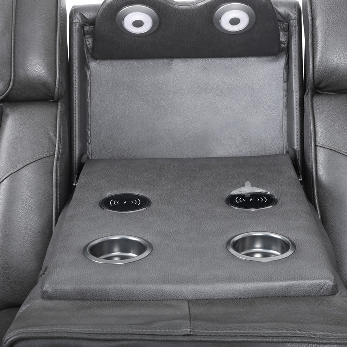 Kingsley 78 in. Leather Match Power Reclining Sofa with Storage Console and USB - Charcoal