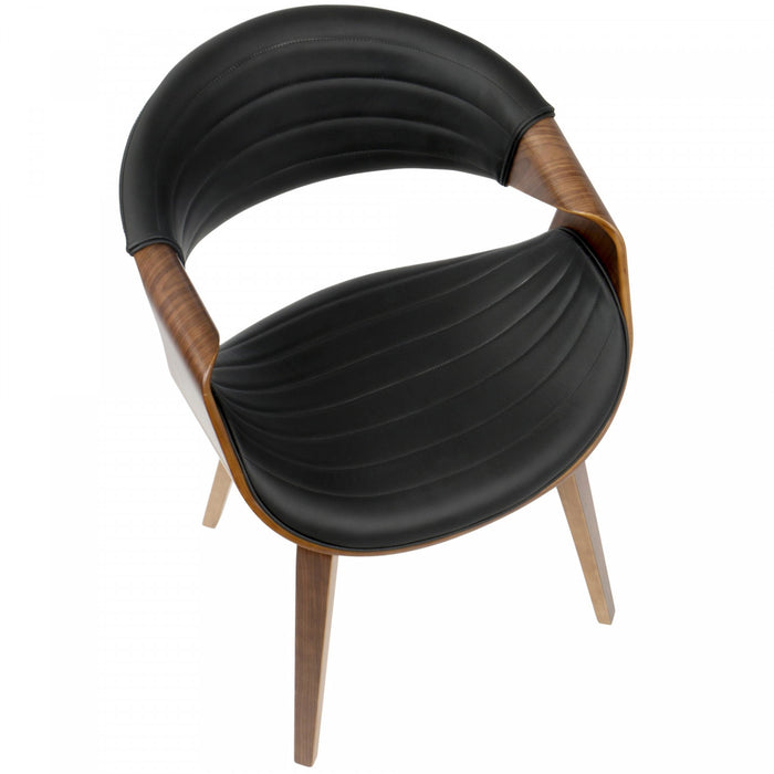 LumiSource Symphony Faux Leather Mid-Century Modern Dining Accent Chair - Walnut/Black