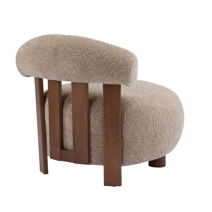 Nube Modern Boucle Accent Chair with Curved Backrest and Four-Leg Design, Light Brown, Walnut