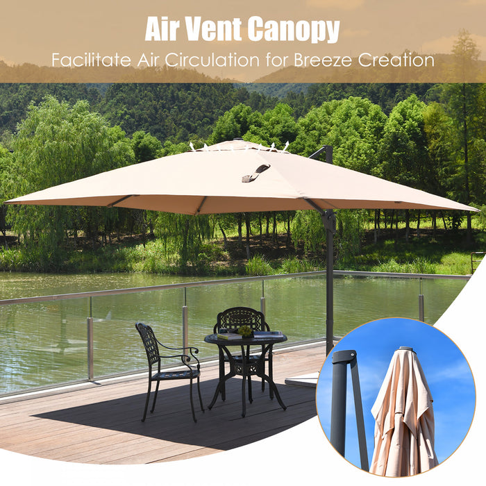 Costway 10'x13' Patio Offset Cantilever Umbrella Aluminum 360° Rotation Tilt Beige