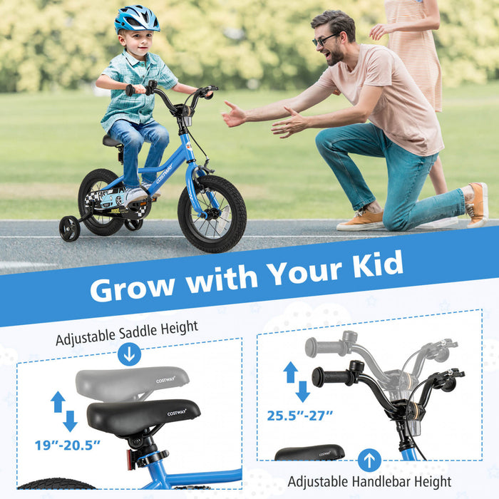 Costway 12\" Kids Training Bike With Removable Training Wheels Pneumatic Tires Navy