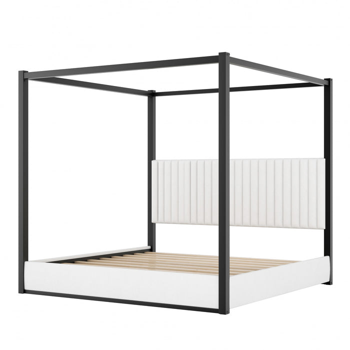 Sophia Upholstery Canopy Platform Bed with Foam Headboard and Velvet,King Size,Black King Bed