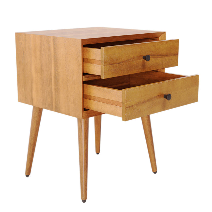 Emma Mid-Century Modern Nightstand with 2 Drawers,Natural