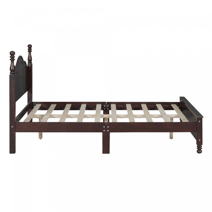 Jessie Retro Style Platform Bed with Wooden Slat Support,Full Size, Walnut Full Bed