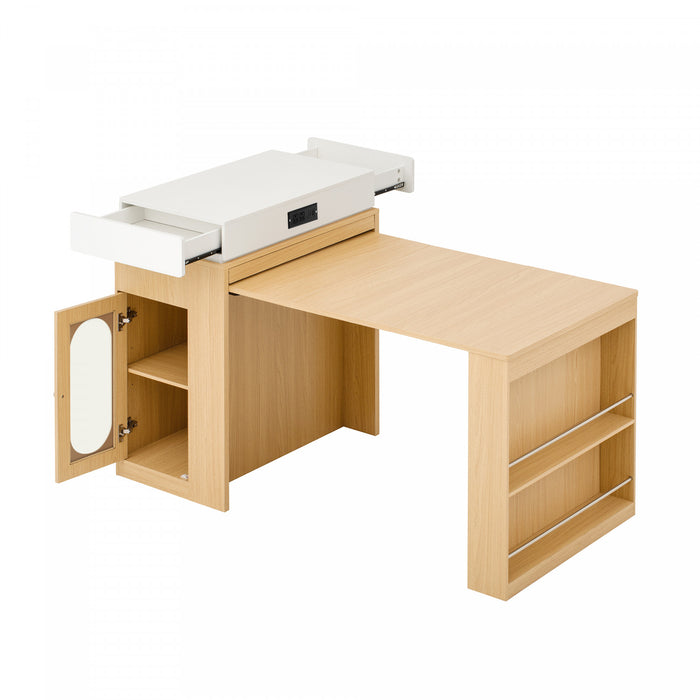 Logan Extendable Dining Table with Folding Top and Storage Drawers,Natural