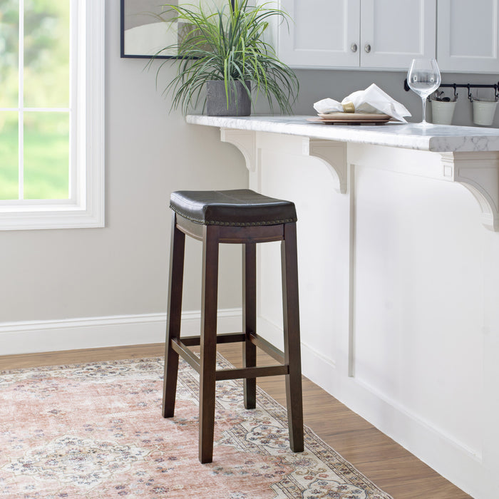Claridge Faux Leather Backless Barstool - Browm