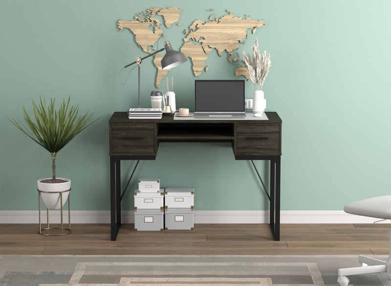 43” Computer Desk With 2 Drawers And 1 Shelf - Dark Grey With Black Metal Base