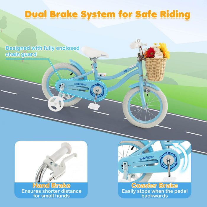 Prorider 14\" Kid's Bike With Training Wheels Adjustable Handlebar Seat Handbrake Blue
