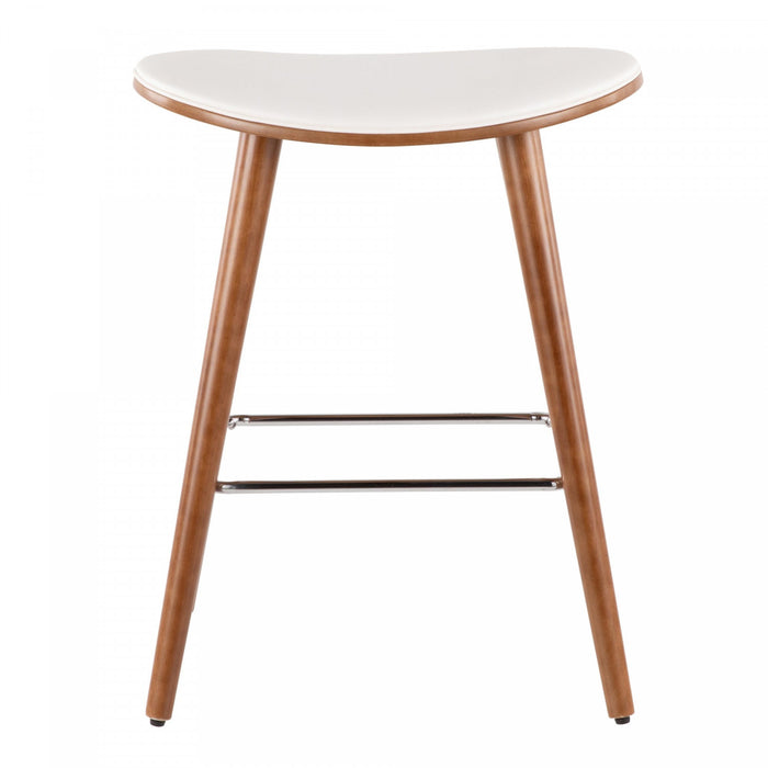 LumiSource Saddle White Faux Leather Mid-Century Modern Counter-Height Stool - Set of 2