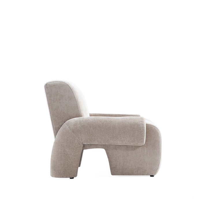 Verandah Mid-Century Modern Chenille Lounge Chair in Beige