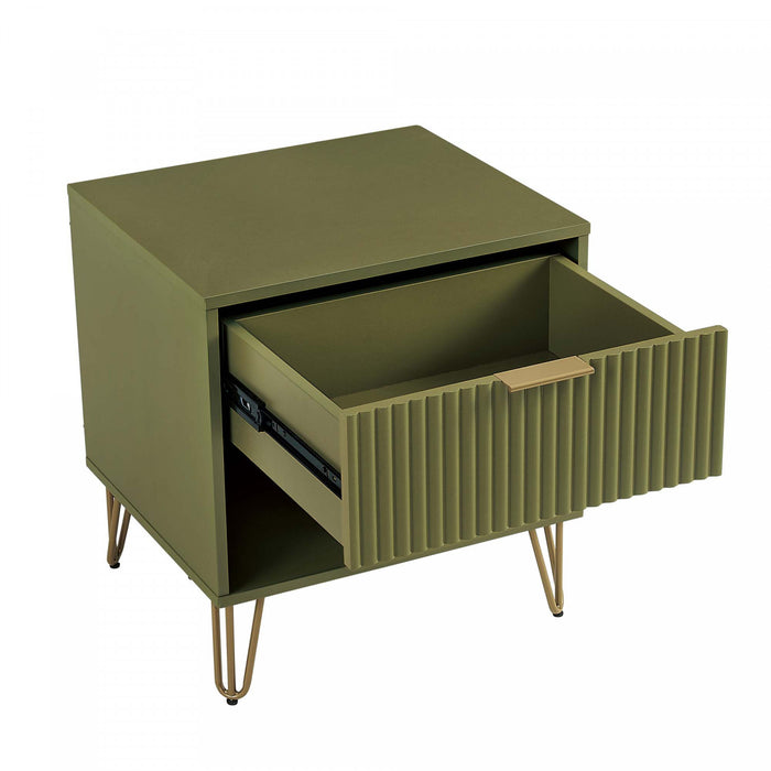 Dumbo Modern 20\" Fluted Nightstand in Olive Green (1-Drawer)