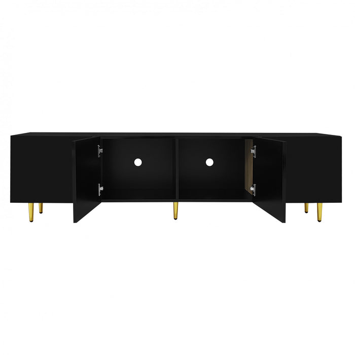 Frances Modern Tv Stand With 4 Doors,high-gloss Black Tv Stand