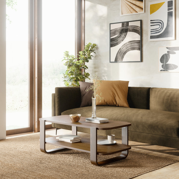 Umbra Modern Solid Wood Bellwood Coffee Table with Shelf - Aged Walnut
