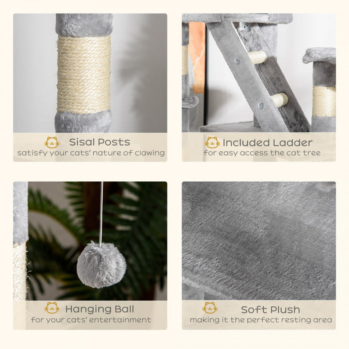 Pawhut 94\"-102\" Huge Cat Tree Ceiling High Cat Condo Scratching Post Activity Center Multi-level Play House Light Grey