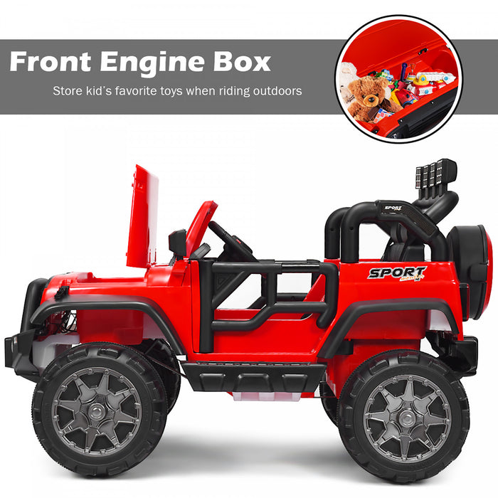 Costway 12v Kids Ride On Car 2 Seater Truck Rc Electric Vehicles W/ Storage Room Red