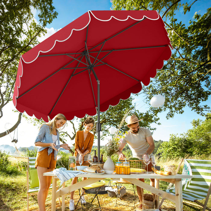 Costway 10 FT Patio Umbrella with Crank Tilt Adjustment Ruffles Vented Top 8 Ribs Red