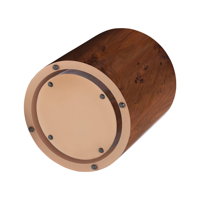 Kinley Set of 2 Modern Round Nesting Coffee Tables, Burl Veneer Cylinder Side Table Set, Brown
