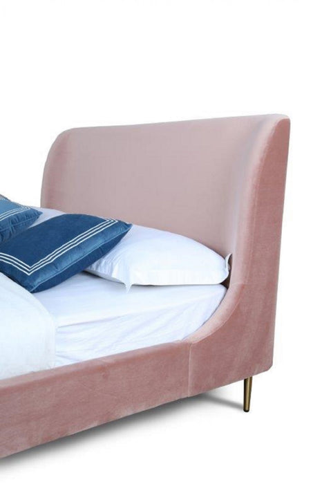 Heather Mid-Century Modern Velvet Upholstered Queen Bed in Blush and Gold