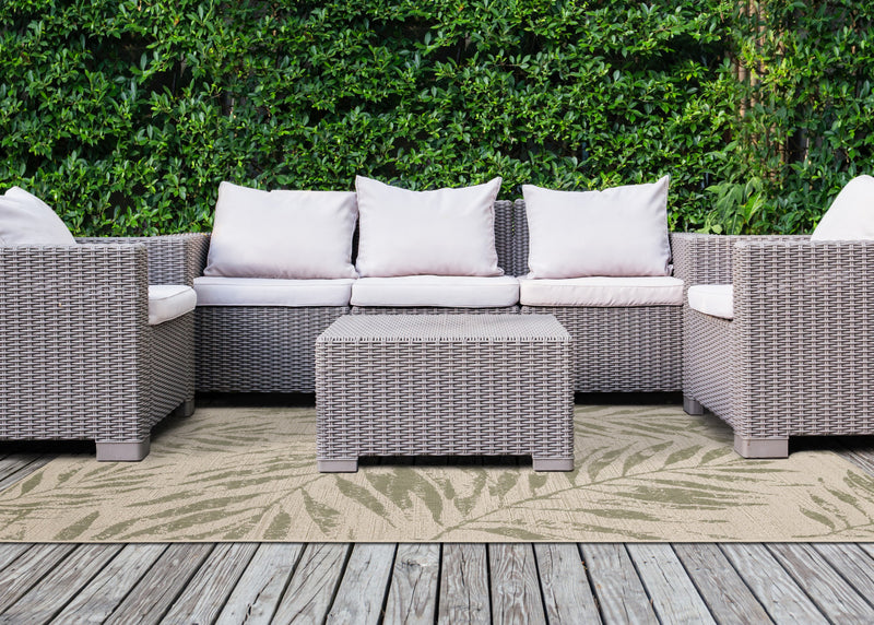 Jackson Taupe White Elegant Border Outdoor Rug, 7'10\" x 10'6\" Outdoor Area Rug