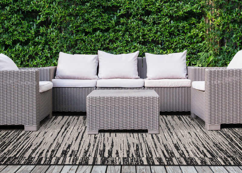 Jackson Black Grey Distressed Outdoor Rug, 5'3\" x 7'7\" Outdoor Area Rug