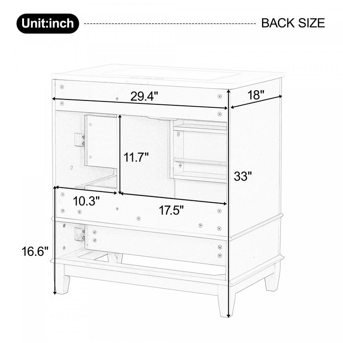 Emma 30\" Solid Wood Bathroom Vanity with Ceramic Sink and Soft-Close Door, Grey
