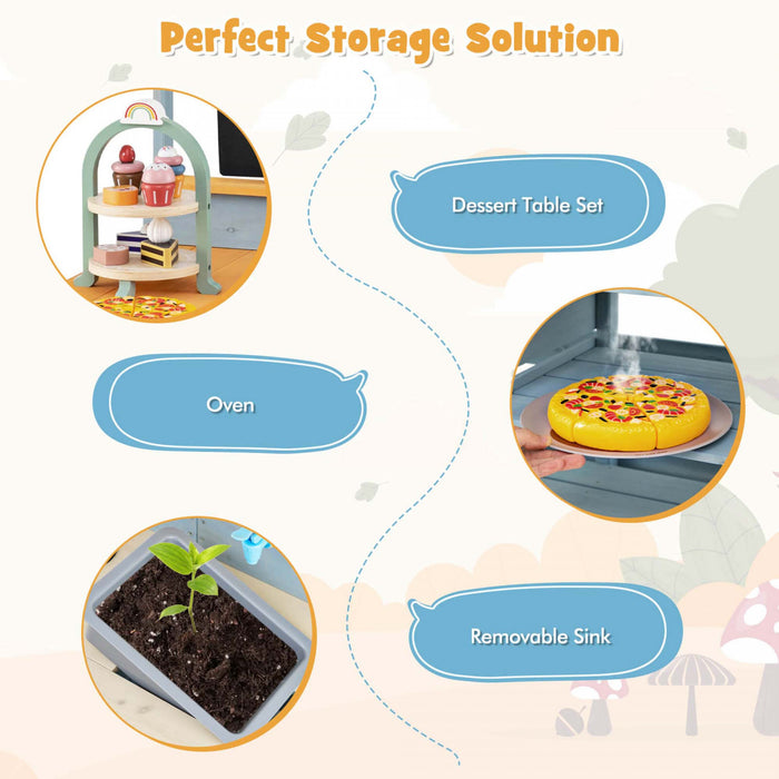 Costway Mud Kitchen With Kids Picnic Table Built-in Bench Blackboard Water Box Sink