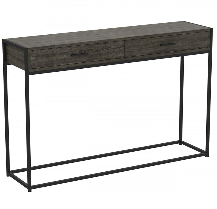 48” Modern Console Table With 2 Drawers - Dark Grey Wood With Black Metal